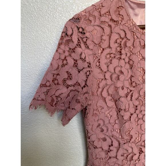 Rachel Parcell Pink Lace Dress Size Medium Knee Length Short Sleeve Ruffle - Picture 5 of 8